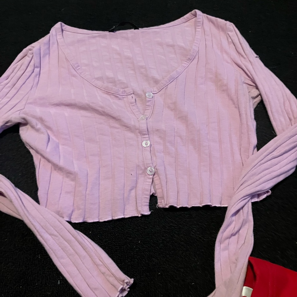 Lavender Button-Up Ribbed Women's Top